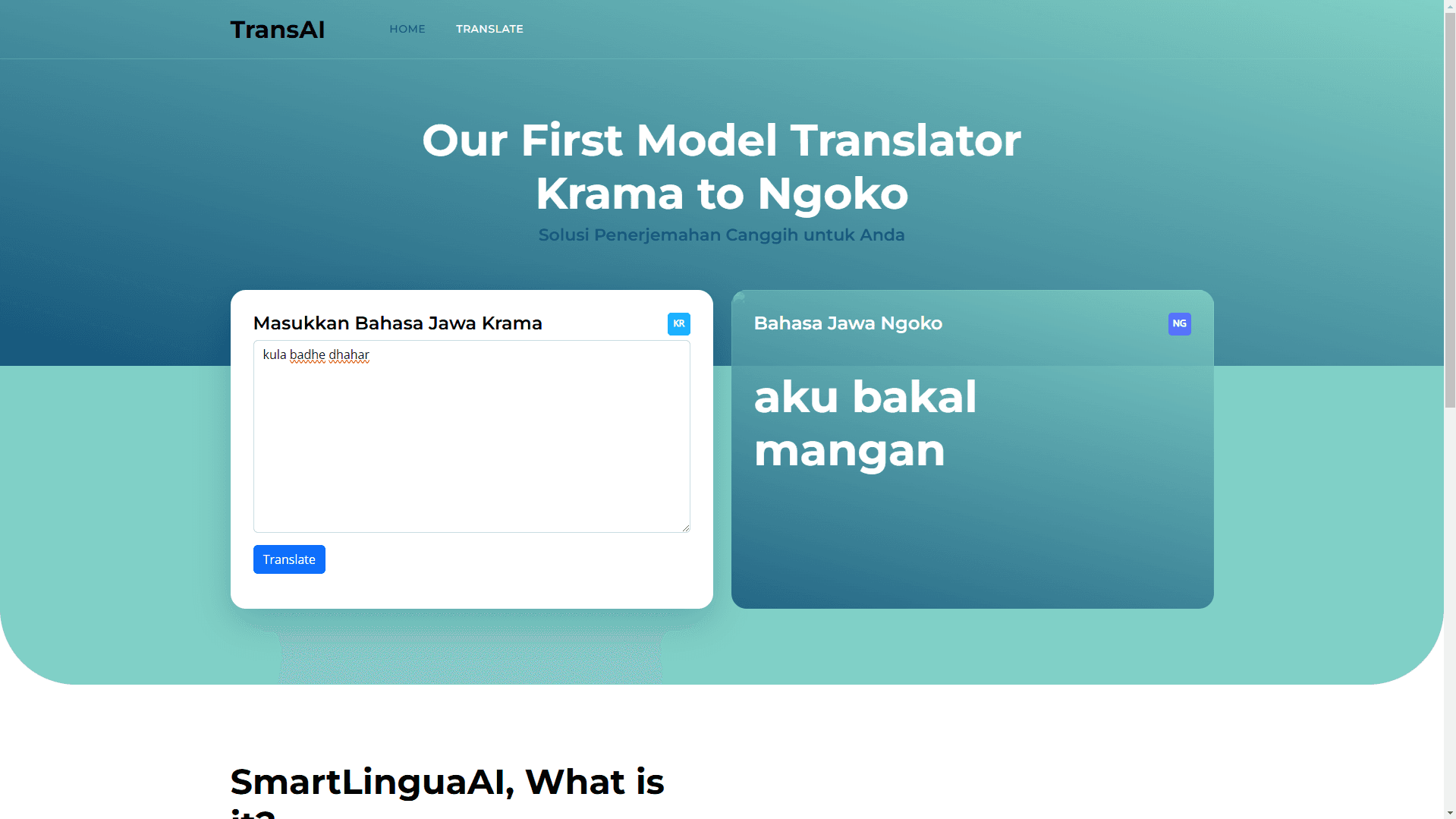 Javanese Translation Website - screenshot 1 of a project by Muhammad Heikal Iskandar