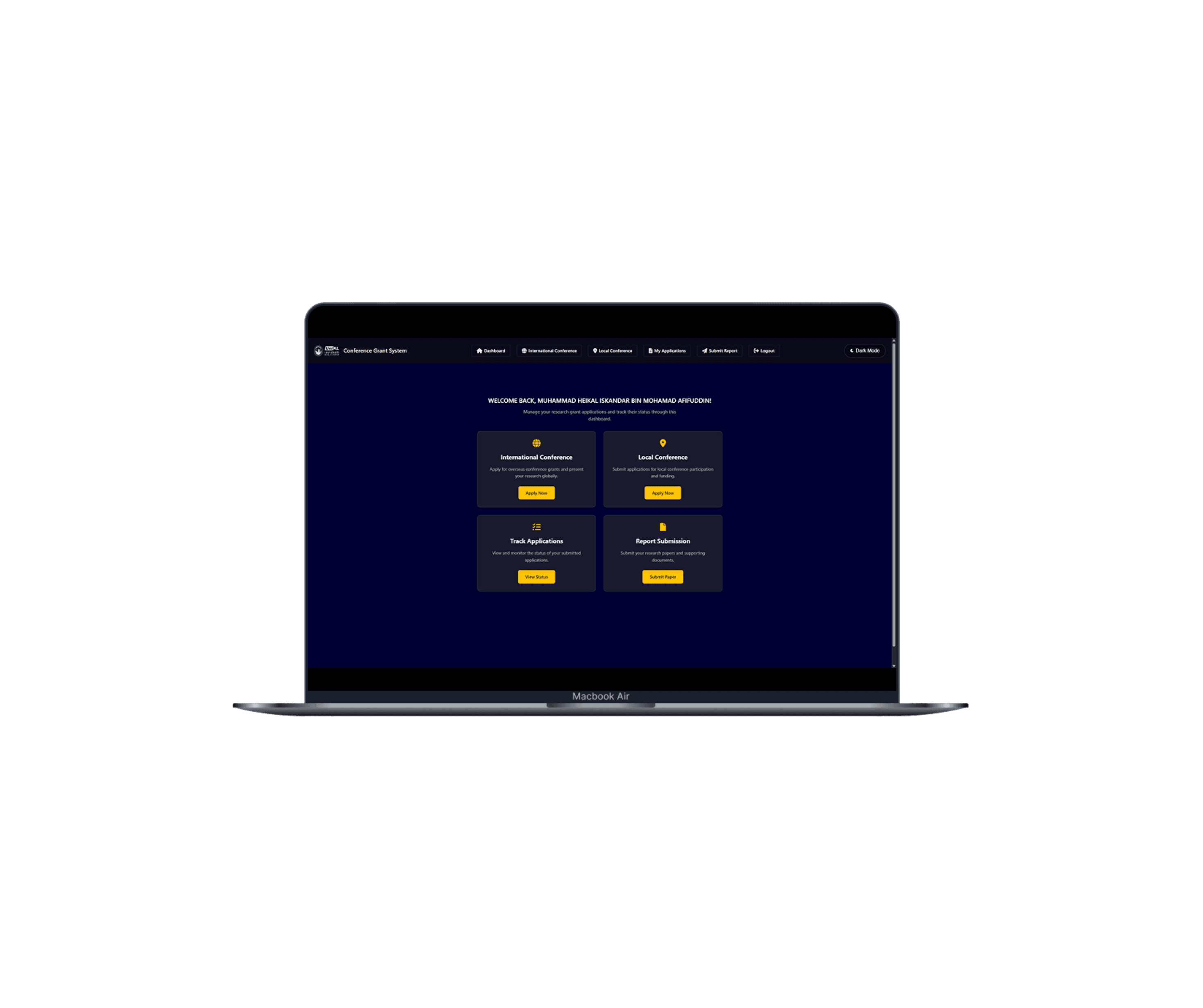Research & Innovation Conference Grant Management System for UniKL - screenshot 2 of a project by Muhammad Heikal Iskandar